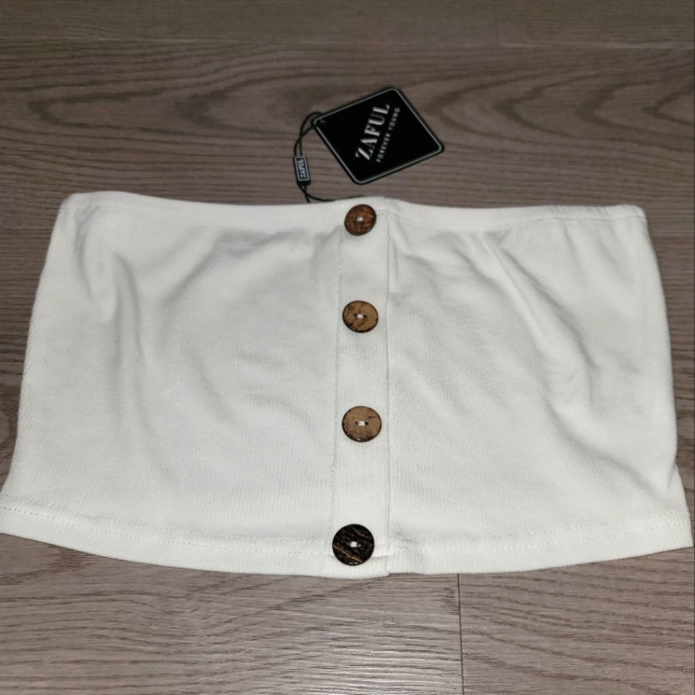 NWT Cropped Bandeau Strapless Top With Brown Buttons Size Small
